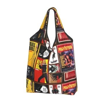 Recyklácia Quentin Tarantino Film Koláž Nákupní Taška Ženy Tote Taška Prenosná Pulp Fiction Kill Bill S Potravinami Shopper Tašky