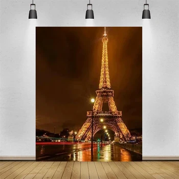 Rozsvieti Noc Parížskej Eiffelovej Veže Fotografie Pozadie Photo Studio Banner Pozadí Plagát Rekvizity