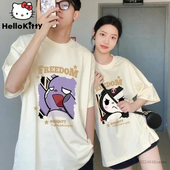 Sanrio Kuromi Letné Oblečenie 2 Dielna Sada Páry, Priateľov Zodpovedajúce T-shirts Ženy Muži Móda Nadrozmerné Tee Tričko Y2k Cartoon Top