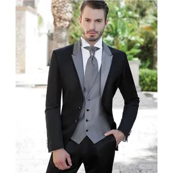 Sivá Strieborná Muži Obleky, Svadobné Obleky Pre Ženícha Tuxedos (Bunda+Nohavice+Vesta) Tri Kusy Groomsmen Vyhovuje Pravidelné Veľkých Veľkostí