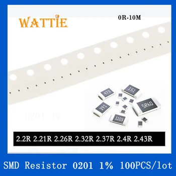 SMD Rezistora 0201 1% 2.2 R 2.21 R 2.26 R 2.32 R 2.37 R 2.4 R 2.43 R 100KS/veľa čip odpory 1/20W 0.6 mm*0,3 mm