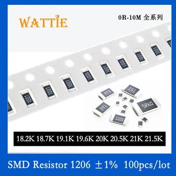 SMD Rezistora 1206 1% 18.2 K 18.7 K 19.1 K 19.6 K 20 K 20.5 K 21K VYRAZILI 21,5 K 100KS/veľa čip odpory 1/4W 3,2 mm*1,6 mm