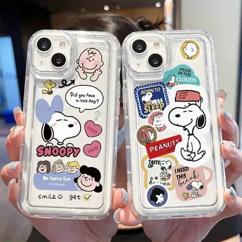 Snoopy priateľmi Charlie Brown Anime transparentné Telefón puzdro Pre iPhone 15 14 13 12 11 Pro Max Xr Mini Xs 7 14 Plus Prípade Roztomilý Kryt