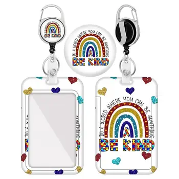 Užitočnú Prácu, Odznak Klip Posunutím Otvorte Jasné Okno Rainbow ID Názov Tag Karty Kryt Srdce Vzor ID Názov Značky Kancelárske Použitie