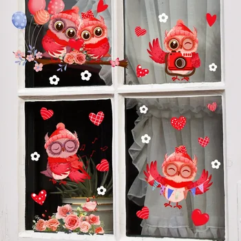 Valentína Červené Ružové Sova Elektrostatické Sklo Nálepky Obojstranný Viditeľné Sklo Displeja Okno Nálepky Happy Valentine ' s Day