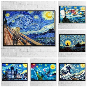 Van Gogh Klasické, Hviezdna Noc Graffiti Abstraktné Mora Kričať Mesto Krajiny Múr Umenia Plagátu Obývacia Izba Dekor Plátno na Maľovanie nástenná maľba