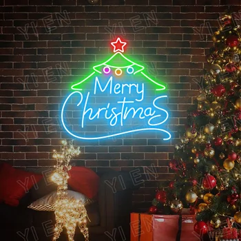 Veselé Vianoce Neónový Nápis, Vianočný Stromček Neónový Nápis, Vianočný Dekor Neon Wall Art, Zimné Steny Výzdoba, Párty Event Decor Christm
