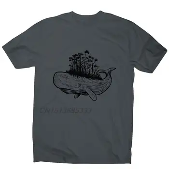 Veľryba Lesa Ilustrácia Mužov Vintage T-shirts Unisex Retro Osobné Oblečenie OutdoorWear Tee Muž Nadrozmerné Bavlnené Tričko