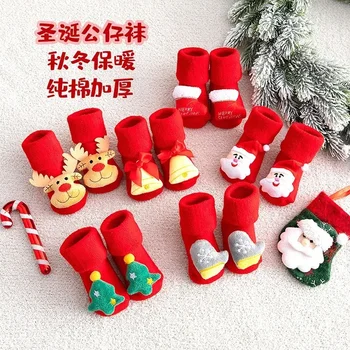 Vianočné detské Ponožky Zimné Hrubé Vlny Baby Ponožky Non-slip Ovocie Bábiku Baby Poschodí Ponožky Novorodenca Bavlnené Ponožky
