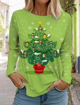 Vianočné dámske Long Sleeve T-Shirt Santa Claus 3d Tlačených Topy Jeseň Fashion Bežné Dámy Oblečenie Ženské Oblečenie Pulóver