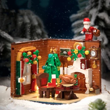 Vianočné Ulici Scény Malých Častíc Stavebné Bloky Zostavené Ploche Ozdoby na detské Vzdelávacie Hračky, Vianočné Darčeky