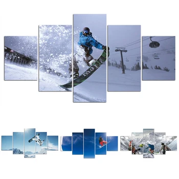 Vonkajšie X-športové Lyžovanie Sneh Snowboard Hráč 5 Panely Plagát Plátno na Stenu Umenia, Obrázky, Maľovanie na Obývacia Izba