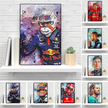 Vzorec Grand Prix Šampión Verstappen Akvarel Plagát Lewis Hamilton Portrét Plátno Na Maľovanie Leclerc Wall Art Izba Dekor