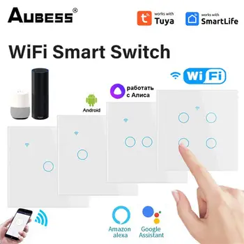 Wifi Eú Neutrálny Vodič Prepnúť Svetlo Stene Tlačidlo Aplikácie, Ovládať Časovanie Smart Touch Prepínač Tuya Pre Alexa A Domov 10a