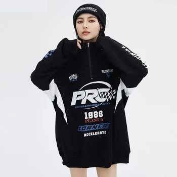 Y2k List tlač Hoodies racing zimné unisex nové oblečenie kórejský módne plodín Top ženy dlhé rukávy bundy Mikiny