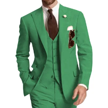 Zelený Muži Obleky Vrchol Klope Dve Tlačidlo Zákazku Svadby Ženích Tuxedos Bunda + Nohavice+ Vesta