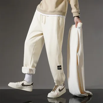 Zimné cashmere bavlnené nohavice bežné nohavice nohu-záväzné športové nohavice joggers mužov trati nohavice