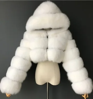Zimné Luxusné Chlpaté Ostrihané Umelé kožuchy Ženy Nového Roku 2023 Načechraný Top Kabát s Kapucňou Teplé Kožušiny Bunda Dámy Manteau Femme