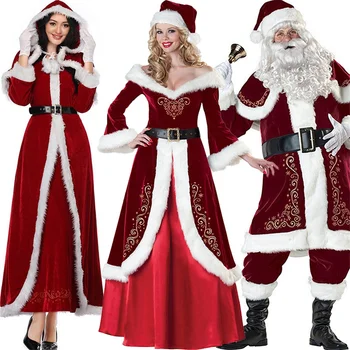 Červená Deluxe Zamatová Chuť Xmas Party Mužov a Ženy, Páry, Rodiny Kostým Vianoce, Santa Claus Vyhovovali Dospelých Vianočné Cosplay Kostým
