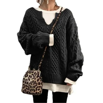 ženy pulóver sveter 2023 ležérne módne lady voľné pohodlné Pletené sveter s dlhým rukávom Kolo krku teplé veľký sveter veľkosť